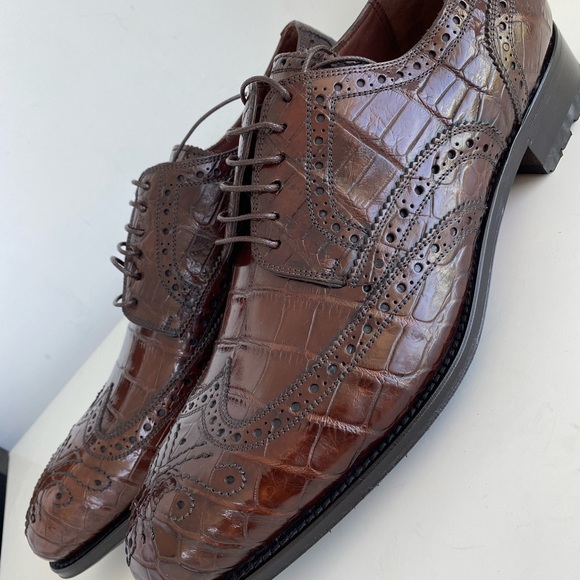 CAPORICCI 3318 genuine alligator shoes.
Dark Brown (Castagno)
Wing tip - Picture 2 of 11